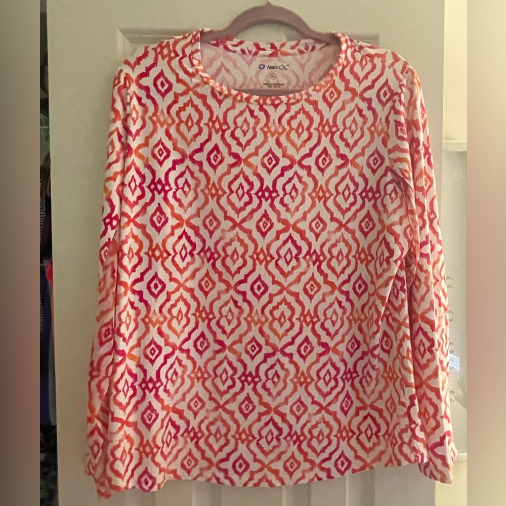 Ibkul crew neck long sleeve uv orange diamond top size xl